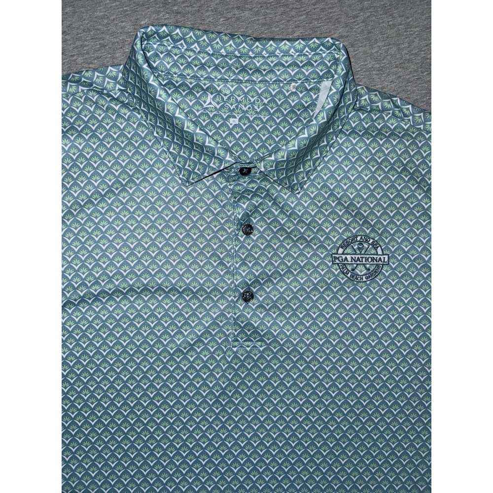 Bermuda Sands Performance Golf Polo Mens XL Turquoise Great Pattern Stretchy